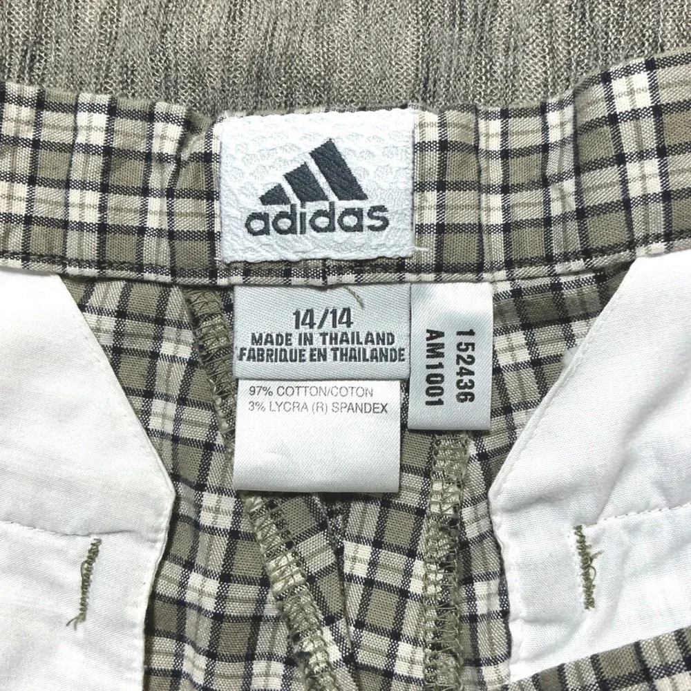 Adidas Vintage Plaid Golf Shorts Tan White Black Checkered Women 14/14